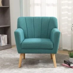 MELLCOM Mid Century Modern Accent Chair, Comfy Linen Fabric Club Chair With Solid Wood Legs Tufted Back, Upholstered Armchair Chairs For Living Room, Reading Room, Bedroom, Orange/Blue -Songmics Furniture Shop 51gT9xu4OQL. AC