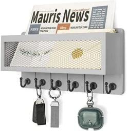 Rebee Vision Decorative Key And Mail Holder For Wall: Farmhouse Wall Mount Sorter With Storage Basket And 6 Retro Key Hooks - Wooden Mail Holder For Office, Appartment, Home Decor (Modern Black) -Songmics Furniture Shop 51gXnpCpk8L. AC