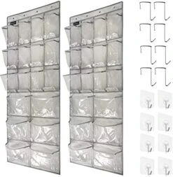 TidyMaster 2 Pack Extra Large Hanging Crystal Clear Over Door Shoe Organizers,closet Shoe Organizer Shoe Rack Organizer Shoe Storage,12+6Pockets,8+8Hooks,Gray (59"x 21.6") -Songmics Furniture Shop 51gZQaDLTvL. AC