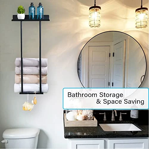 Towel Racks For Bathroom,Retractable Wall Mounted Rolled Towels Holder With Metal Shelf & Hooks, Retractable Bathroom Towel Storage Rack Shelf For Rolled Washcloths Towels Small Bathroom Storage Decor 4 Towel Racks For Bathroom,Retractable Wall Mounted Rolled Towels Holder With Metal Shelf & Hooks, Retractable Bathroom Towel Storage Rack Shelf For Rolled Washcloths Towels Small Bathroom Storage Decor - Image 4