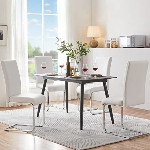 Yaheetech 6PCS Dining Chairs Armless Side Chairs Modern Kitchen Chairs With Faux Leather Seat, Metal Legs And High Back For Dining Room, Kitchen, Living Room, White 2 Yaheetech 6PCS Dining Chairs Armless Side Chairs Modern Kitchen Chairs With Faux Leather Seat, Metal Legs And High Back For Dining Room, Kitchen, Living Room, White - Image 2