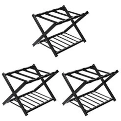 Tangkula Luggage Rack (Set Of 3), Folding Metal Suitcase Luggage Stand, Double Tiers Luggage Holder With Shoe Shelf, Luggage Stand For Bedroom, Guest Room, Hotel