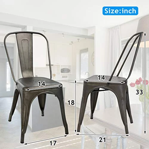 Metal Dining Chairs Indoor-Outdoor Stackable Chic Restaurant Side Bistro Chair Set Of 4, 18 Inch Seat Height, 330LBS Weight Capacity Cafe Tolix Kitchen Farmhouse Pub Trattoria Industrial Bar Chairs 7 Metal Dining Chairs Indoor-Outdoor Stackable Chic Restaurant Side Bistro Chair Set Of 4, 18 Inch Seat Height, 330LBS Weight Capacity Cafe Tolix Kitchen Farmhouse Pub Trattoria Industrial Bar Chairs - Image 7