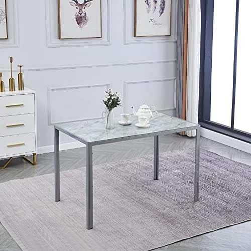 ROOIOME Gray Glass Dining Table Marbled Effect With Tempered Glass Top And Metal Frame And Leg, Gray Rectangle Kitchen Table For Restaurant (L X W X H) 51.20" * 27.5" * 29.5" 9 ROOIOME Gray Glass Dining Table Marbled Effect With Tempered Glass Top And Metal Frame And Leg, Gray Rectangle Kitchen Table For Restaurant (L X W X H) 51.20" * 27.5" * 29.5" - Image 9