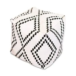 Just Like Joan Unstuffed Boho Pouf Ottoman Cover – Modern Bohemian Living Room Decor, Kids, Nursery, Dorm Room – Minimalist Storage Solution, Foot Rest – Hand-Tufted Square Neutral Removable