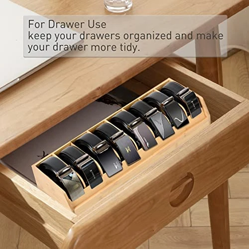 Wisehero Bamboo Belt Organizer Box, 8 Compartments Belt Display Rack, Belt Organizer For Closet, Drawer And Wall, Belt Storage Holder For Men Women 3 Wisehero Bamboo Belt Organizer Box, 8 Compartments Belt Display Rack, Belt Organizer For Closet, Drawer And Wall, Belt Storage Holder For Men Women - Image 3