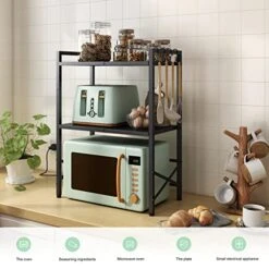 Hoctieon 3-Tier Expandable Microwave Oven Rack With 4 Hooks, Freestanding Microwave Shelf With X-Shaped Design, Sturdy Microwave Stand For Kitchen Storage -Songmics Furniture Shop 51gncjcPZGL