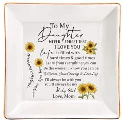 XJF To My Daughter Gift From Mother, Daughter Ceramic Jewelry Trinket Dish, Birthday, Graduation, Christmas, Gift For Daughter From Mother