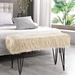 Home Soft Things Mongolian Faux Fur Ottoman, Antique White, 19'' X 13'' X 17'', Cozy Plush Fluffy Ottoman Foot Rest Stool For Living Room Bedroom Entryway Makeup Bench End Of Bed Home Décor -Songmics Furniture Shop 51gw50TjoFL. AC