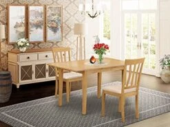 East West Furniture NOAN5-OAK-C 5-Piece Kitchen Dining Room Set - 4 Dining Room Chairs With Slatted Back And Linen Fabric Seat - A Dining Room Table With Rectangular Top (Oak Finish) -Songmics Furniture Shop 51gwU64OYmL. AC
