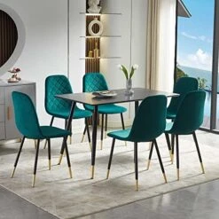 NORDICANA 5-Piece Dining Table Set, 47 In Modern Rectangle Kitchen Table & 4 Grey Velvet Upholstery Side Chairs, Solid Metal Legs, Dining Room Set For 4 -Songmics Furniture Shop 51h1s9A1ADL. AC