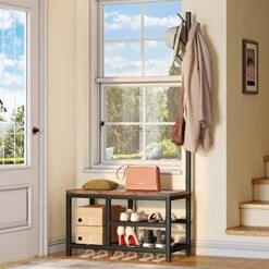 YITAHOME Coat Rack Shoe Bench 3-in-1 Standing Hall Tree With Entryway Storage Bench Industrial Coat Tree And Shoe Storage For Bedroom Hallway Living Room, Rustic Brown 9 YITAHOME Coat Rack Shoe Bench 3-in-1 Standing Hall Tree With Entryway Storage Bench Industrial Coat Tree And Shoe Storage For Bedroom Hallway Living Room, Rustic Brown -Songmics Furniture Shop 51hBJimMaL. AC