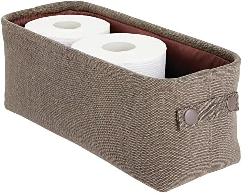 MDesign Narrow Fabric Storage Bin Basket With Handles For Bathroom Closet, Vanity, Cabinet, Cubby, Countertop, Tall Slim Baskets For Towels, Toilet Tissue, Crane Collection - Light Gray 9 MDesign Narrow Fabric Storage Bin Basket With Handles For Bathroom Closet, Vanity, Cabinet, Cubby, Countertop, Tall Slim Baskets For Towels, Toilet Tissue, Crane Collection - Light Gray - Image 9