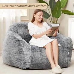 Homguava Giant Bean Bag Chair Sofa High-Density Foam Filled Sofa Chair Large Lazy BeanBag Sofa With Armrests For Living Room, Bedroom (Grey) -Songmics Furniture Shop 51hEDlJAUwL