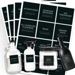 V2croft 144 PCS Minimalist Laundry Room Labels Set, Water Resistant Stickers,Water/Oil Resistant Stickers For Laundry Room, Linen Closet Home Bathroom And The Beauty Organization(Black