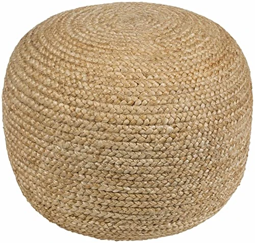 Kaumakani Natural Wicker Jute Round Pouf - Ottoman Style Braided Woven Foot Stool - Natural Fiber Round Cylinder Ottoman - 100% Polybead Fill - Beige, Brown- 19.75" X 16 2 Kaumakani Natural Wicker Jute Round Pouf - Ottoman Style Braided Woven Foot Stool - Natural Fiber Round Cylinder Ottoman - 100% Polybead Fill - Beige, Brown- 19.75" X 16 - Image 2