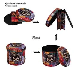 B FSOBEIIALEO Folding Storage Ottoman Round, Faux Leather Foot Rest Seat, Storage Organizer Toy Chest 15" (Route 66 Barrel) -Songmics Furniture Shop 51hM10sZuWL