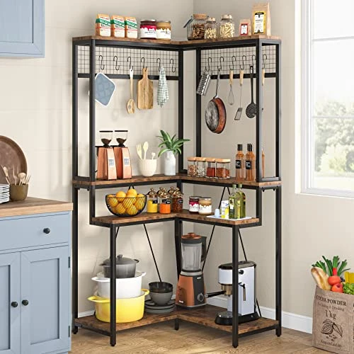 Tribesigns Corner Baker’s Rack For Kitchen, Kitchen Storage Rack With 15 Hanging Hooks, And 8 Shelves, Multipurpose Microwave Stand Spice Organizer, Coffee Bar Station Utility Organization Shelf 4 Tribesigns Corner Baker’s Rack For Kitchen, Kitchen Storage Rack With 15 Hanging Hooks, And 8 Shelves, Multipurpose Microwave Stand Spice Organizer, Coffee Bar Station Utility Organization Shelf - Image 4