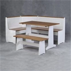 Pemberly Row Patio Conversation Indoor 3 Piece Kitchen Corner Nook Table Booth Bench Breakfast Dining Set In White 9 Pemberly Row Patio Conversation Indoor 3 Piece Kitchen Corner Nook Table Booth Bench Breakfast Dining Set In White -Songmics Furniture Shop 51hPhzVqtaL