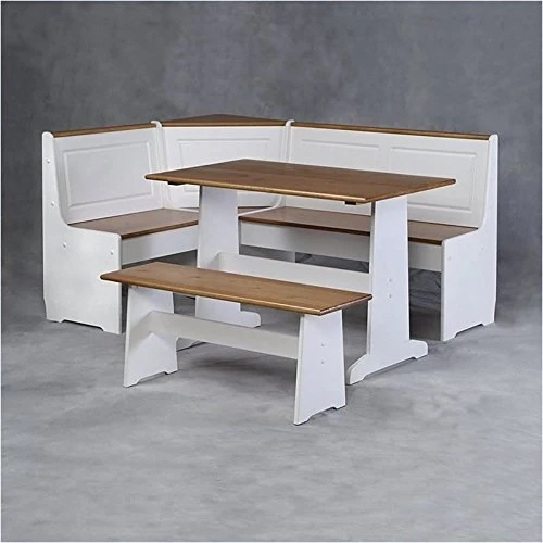 Pemberly Row Patio Conversation Indoor 3 Piece Kitchen Corner Nook Table Booth Bench Breakfast Dining Set In White 4 Pemberly Row Patio Conversation Indoor 3 Piece Kitchen Corner Nook Table Booth Bench Breakfast Dining Set In White - Image 4