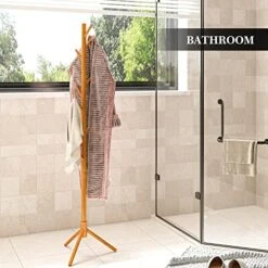 NicQliear Wooden Freestanding Coat Rack With 9 Hooks, Adjustable Coat Rack Stand 69.3" To Hang Clothes/Bags/Hats, Standing Coat Tree Perfect For Bedroom/Entryway/Hallway, Easy Assembly, Brown 10 NicQliear Wooden Freestanding Coat Rack With 9 Hooks, Adjustable Coat Rack Stand 69.3" To Hang Clothes/Bags/Hats, Standing Coat Tree Perfect For Bedroom/Entryway/Hallway, Easy Assembly, Brown -Songmics Furniture Shop 51hQOk9ySWL
