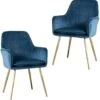 Ceedment Modern Living Dining Room Accent Arm Chairs Club Guest With Gold Metal Legs (2, Blue)