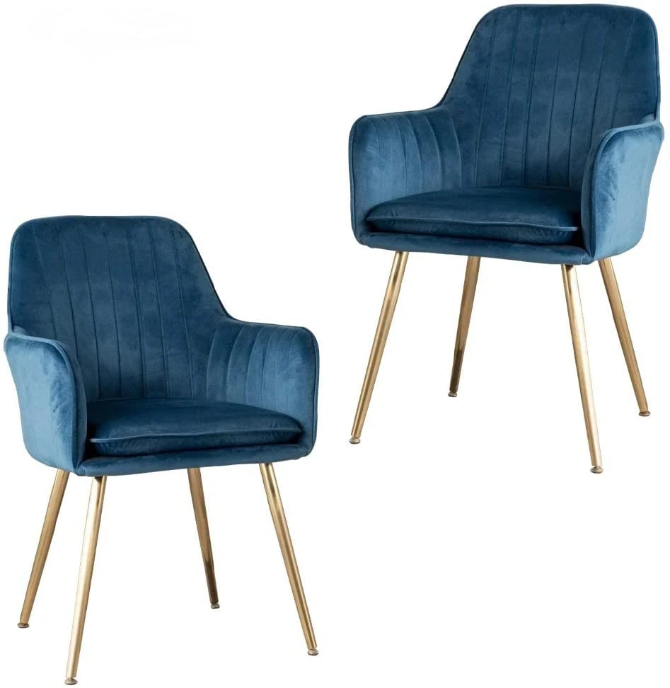 Ceedment Modern Living Dining Room Accent Arm Chairs Club Guest With Gold Metal Legs (2, Blue) 1 Ceedment Modern Living Dining Room Accent Arm Chairs Club Guest With Gold Metal Legs (2, Blue)
