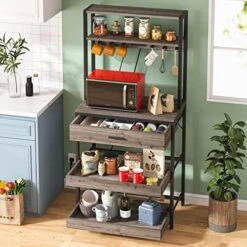Tribesigns Kitchen Bakers Rack With Power Outlets, 5-Tier Microwave Oven Stand With Drawer And Sliding Shelves, Freestanding Coffee Bar, Kitchen Storage Shelf Organizer With 6 Hooks, Rustic Brown -Songmics Furniture Shop 51hVNz2ZLxL. AC
