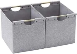 HOONEX Large Foldable Storage Bins, Linen Fabric, 2 Pack, With Wooden Carry Handles And Sturdy Heavy Cardboard, For Home, Office, Car, Nursery, Light Grey -Songmics Furniture Shop 51haROa4XL. AC