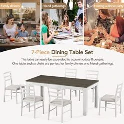 Harper & Bright Designs 7-Piece Wooden Dining Table Set, Extendable Dining Table With 12” Leaf & 2 Drawers,Dining Table With 6 Chairs, Mutifunctional Kitchen Table And Chairs For 6,Brown + White -Songmics Furniture Shop 51haWHvqnCL