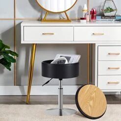 Leather Storage Ottoman Vanity Stool, 18" To 23" Height Adjustable Foot Stool Upholstered Round Footrest Coffee Table Top Cover, Modern Accent Stools,360° Swivel Makeup Stool For Living Room Bedroom -Songmics Furniture Shop 51hadk6pT7L