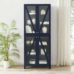 HomeStock Art Deco Dreams Tall Storage Pantry Navy - 2 Stackable Pantries