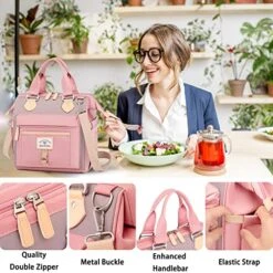 SunUnion Lunch Bag, Cute Insulated, Large Lunch Tote For Work, Leak Proof Lunch Box For Women, Lunch Purse, Cooler Bag With Side Pockets And Shoulder Strap For Picnic Office(Pink) -Songmics Furniture Shop 51hbNHNHIGL