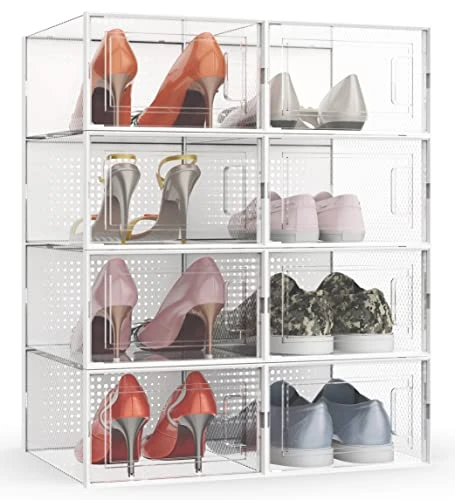 WAYTRIM Clear Shoe Storage Box, Stackable Shoe Organizer Plastic Shoe Container With Lids Foldable Sneaker Storage Boxes Saving Space Shoe Organizer For Closet Fit To Women Size 10, White 1 WAYTRIM Clear Shoe Storage Box, Stackable Shoe Organizer Plastic Shoe Container With Lids Foldable Sneaker Storage Boxes Saving Space Shoe Organizer For Closet Fit To Women Size 10, White