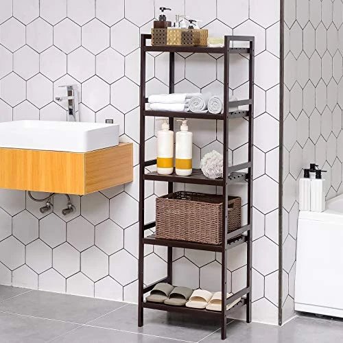 SONGMICS Adjustable Storage Shelf Rack, 5-Tier Multifunctional Shelving Unit Stand Tower, Bookcase For Bathroom Living Room Kitchen 17.7 X 12.4 X 55.9 Inches, Holds Up To 132 Lb, Brown UBCB75BR 6 SONGMICS Adjustable Storage Shelf Rack, 5-Tier Multifunctional Shelving Unit Stand Tower, Bookcase For Bathroom Living Room Kitchen 17.7 X 12.4 X 55.9 Inches, Holds Up To 132 Lb, Brown UBCB75BR - Image 6
