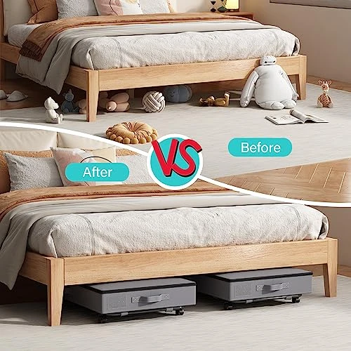 Under Bed Storage, 2 Pack Under Bed Storage Containers With Wheels And Lids, Folding Clothing Storage Boxes And Organizer Under Bed With Handles For Blankets, Pillows And Closet Organization, Grey 4 Under Bed Storage, 2 Pack Under Bed Storage Containers With Wheels And Lids, Folding Clothing Storage Boxes And Organizer Under Bed With Handles For Blankets, Pillows And Closet Organization, Grey - Image 4