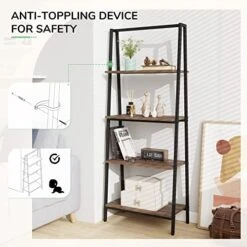 Novilla Bookshelf, 4-Tier Freestanding Storage Bookcase, Industrial Style Display Ladder Shelf For Living Room, Home Office, Bedroom, Kitchen, Walnut -Songmics Furniture Shop 51hqkS8X7iL