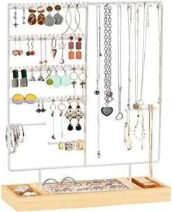 ProCase Jewelry Holder Organizer Earring Stand, 144 Holes Stud Earring Display Rack Necklace Storage Tower With Removable Wood Ring Tray -Black 17 ProCase Jewelry Holder Organizer Earring Stand, 144 Holes Stud Earring Display Rack Necklace Storage Tower With Removable Wood Ring Tray -Black -Songmics Furniture Shop 51hs49CoziL. AC