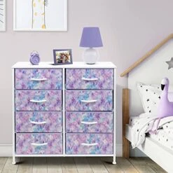 Sorbus Dresser With 8 Drawers - Furniture Storage Chest Tower Unit For Bedroom, Hallway, Closet, Office Organization - Steel Frame, Wood Top, Easy Pull Fabric Bins (8-Drawer, Tie-dye Blue/Pink/Purple)