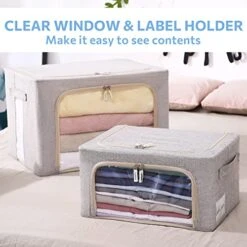 Clothes Storage Bins Box - Foldable Stackable Container Organizer Set With Clear Window & Carry Handles & Metal Frame - 2Pack Large Capacity For Bedding, Blankets, Toys, Books -Songmics Furniture Shop 51hufTREyXL