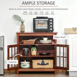 HOMCOM Sideboard Buffet Cabinet, Kitchen Cabinet With Open Shelf, Glass Doors And Adjustable Shelf, Accent Cabinet For Living Room, Cherry -Songmics Furniture Shop 51hxWE36ZJL