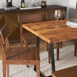 Panana Dining Table Heavy Duty Wood Kitchen Table For 4 Industrial Style Top With Sew Kerf Finish Metal Frame Dining Room 47 Inch Rustic Brown -Songmics Furniture Shop 51i1xgUXl2L