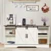 4ever2buy Farmhouse Buffet Cabinet With Storage, 59’’ Coffee Bar Cabinet With Sliding Barn Door, Kitchen Sideboards Buffet Cabinet Adjustable Shelf, White Coffee Bar Table For Living Dining Room