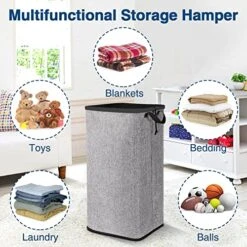100L Large Laundry Hamper, 30.9'' Tall Laundry Basket With Removable Bag, Collapsible Laundry Hamper, Dirty Clothes Hamper For Bathroom Bedroom Drom Room, Grey Laundry Hamper For Toys Clothes Storage -Songmics Furniture Shop 51iDKuY6F7L