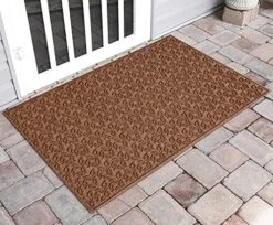 Bungalow Flooring Waterhog Door Mat, 3' X 5' Made In USA, Durable And Decorative Floor Covering, Skid Resistant, Indoor/Outdoor, Water-Trapping, Dogwood Leaf Collection, Dark Brown