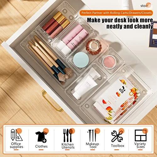 YFXCVSL 30 PCS Drawer Organizer Set, 4 Sizes Desk Drawer Divider Makeup Organizers And Sturdy Clear Versatile Storage Bins For Makeup, Jewelry, Gadgets For Kitchen, Bedroom, Bathroom, Office 2 YFXCVSL 30 PCS Drawer Organizer Set, 4 Sizes Desk Drawer Divider Makeup Organizers And Sturdy Clear Versatile Storage Bins For Makeup, Jewelry, Gadgets For Kitchen, Bedroom, Bathroom, Office - Image 2