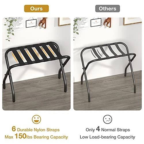 FEMOND Luggage Rack, Pack Of 2, Luggage Rack For Guest Room, Folding Suitcase Stand With Black Nylon Straps And Sturdy Steel Frame, Holds Up To 150 Lbs, Easy Assembly 2 FEMOND Luggage Rack, Pack Of 2, Luggage Rack For Guest Room, Folding Suitcase Stand With Black Nylon Straps And Sturdy Steel Frame, Holds Up To 150 Lbs, Easy Assembly - Image 2