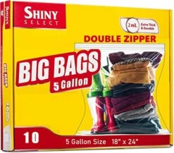 [ 10 COUNT ] Extra Large Food Storage Plastic Bags With Double Zipper Top - 5 Gallon Bags - 18" X 24" - BPA-Free - Big Storage Bags For Clothes, Travel, Moving, Freezer Bags, 2-mil Thick Clear Plastic Bags (10)