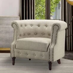 Rosevera Chancy Reading Small Armchair Arm Living Set Accent Club Room Barrel Chairs Bedroom Loveseat Sofa, Standard, Pearl Beige -Songmics Furniture Shop 51iOs mpsKL. AC