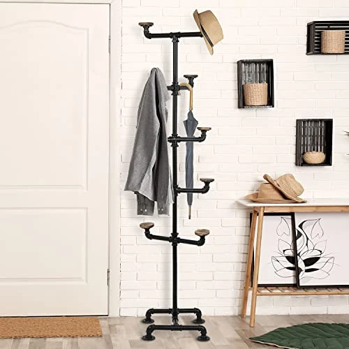 MyGift Industrial Black Metal Hat Rack Stand With 10 Round Rustic Brown Wood Hanging Hooks 2 MyGift Industrial Black Metal Hat Rack Stand With 10 Round Rustic Brown Wood Hanging Hooks - Image 2
